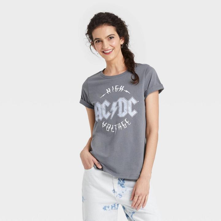 Women's Ac/dc High Voltage Short Sleeve Graphic T-shirt - Gray
