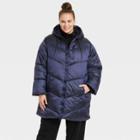 Women's Plus Size Mid Length Shine Puffer Jacket - A New Day Blue