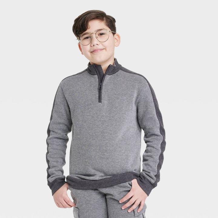 Boys' Ribbed Quarter Zip Sweatshirt - Cat & Jack Heather Gray