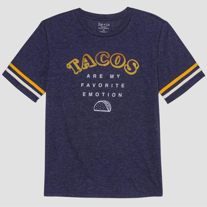 Well Worn Women's Short Sleeve Emotion Tacos T-shirt - Zoe+liv (juniors') - Blue