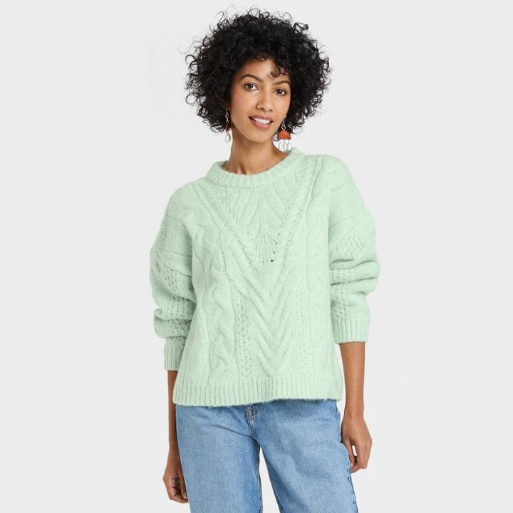 Women's Crewneck Cable Stitch Pullover Sweater - A New Day