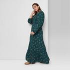 Women's Plus Size Floral Print Long Sleeve Tiered Prairie Dress - Wild Fable Clover