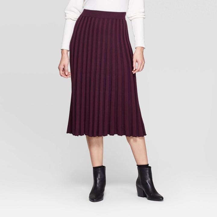 Women's Mid-rise Sweater Skirt - A New Day Burgundy