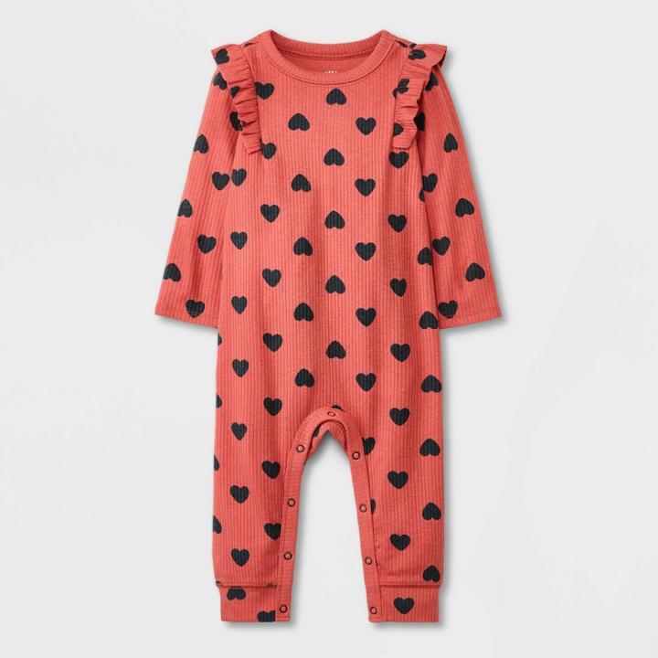 Baby Girls' Heart Ribbed Romper - Cat & Jack Red/black Newborn