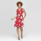 Women's Floral Print Collared Sleeveless Shirtdress - A New Day Red