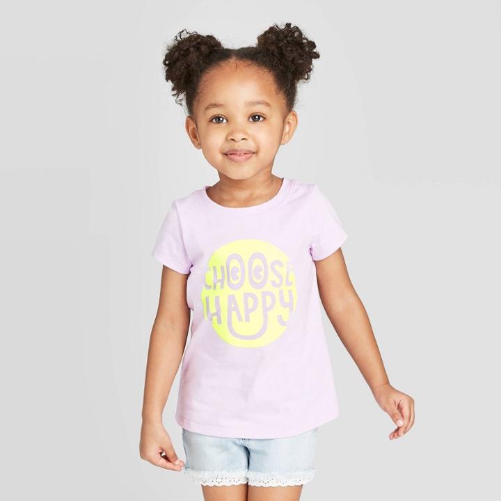 Petitetoddler Girls' Short Sleeve 'choose Happy' Graphic T-shirt - Cat & Jack Purple 12m, Toddler Girl's