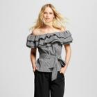 Women's Gingham Seersucker Ruffle Bardot Top - Who What Wear Black Xxl, Black Gingham