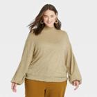 Women's Plus Size Long Sleeve High Neck Smocked T-shirt - A New Day