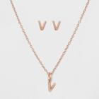 Sterling Silver Initial V Earrings And Necklace Set - A New Day Rose Gold, Girl's, Rose Gold - V