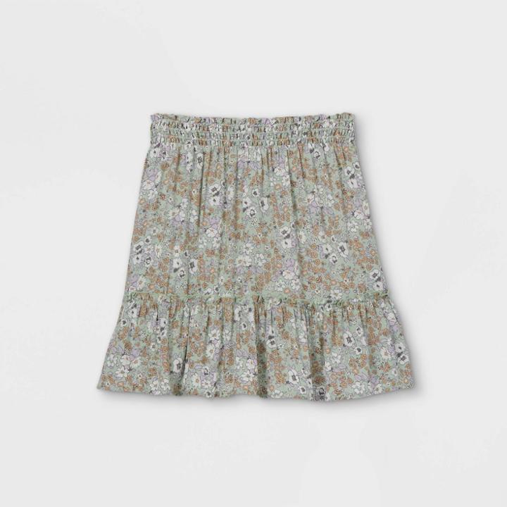 Girls' Smocked Waist With Ruffle A-line Skirt - Art Class Green