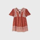 Women's Floral Print Short Sleeve Embroidered Top - Knox Rose Rust