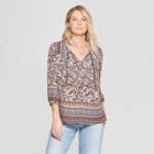 Women's Paisley Border 3/4 Sleeve Tassel Top - Knox Rose Vanilla
