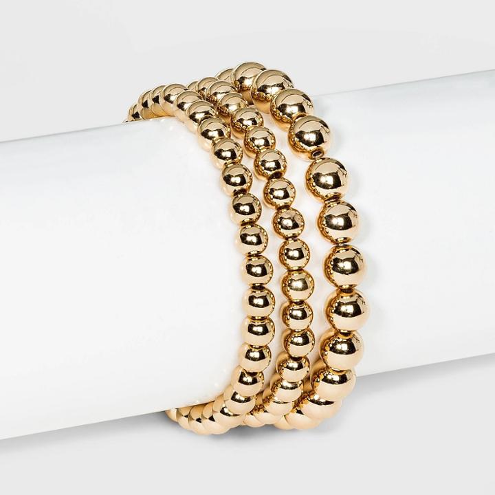 Brass Bead Bracelet 3pc - A New Day Gold