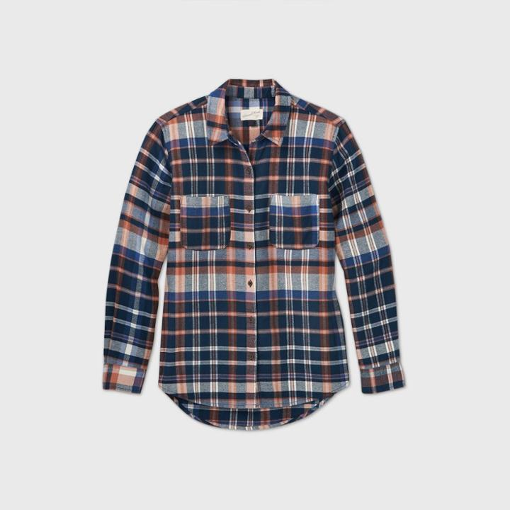 Women's Plaid Long Sleeve Button-down Flannel Shirt - Universal Thread Blue
