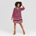 Women's Floral Print Long Sleeve V-neck Shift Midi Dress - Knox Rose Pink L, Women's, Size: