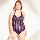 Maternity Striped Wrap Halter Neck One Piece Swimsuit - Isabel Maternity By Ingrid & Isabel Navy Xxl, Women's,