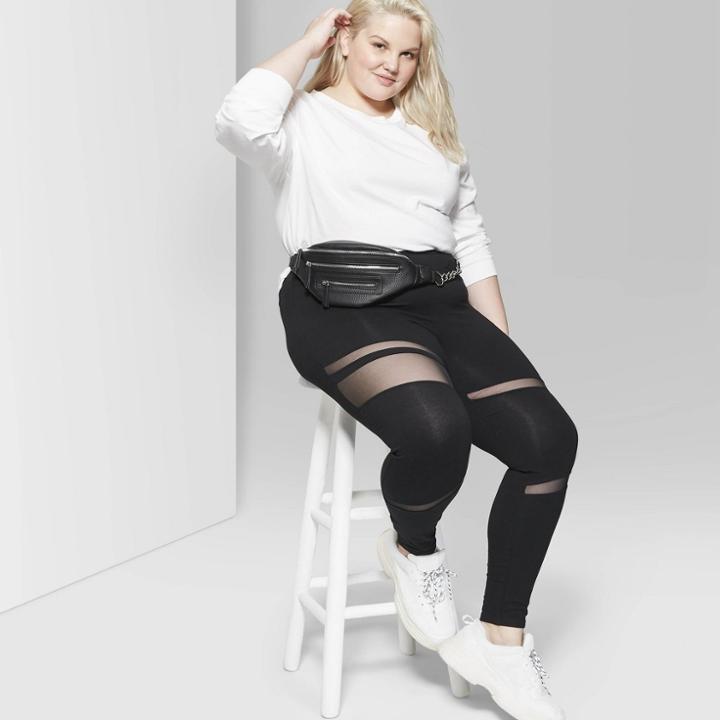 Women's Plus Size High-rise Mesh Insert Leggings - Wild Fable Black