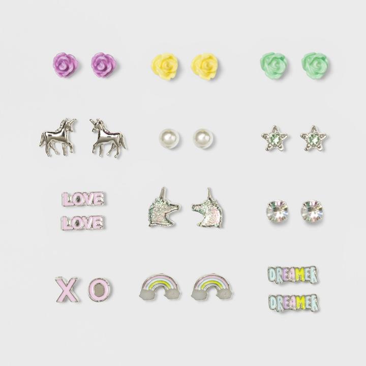 Girls' 12ct Roses & Unicorns Earrings - Cat & Jack,