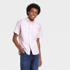 Men's Floral Print Slim Fit Short Sleeve Button-down Shirt - Goodfellow & Co Rose Pink/floral