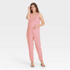 The Nines By Hatch Sleeveless Crepe Button-front Maternity Jumpsuit Pink Polka Dot