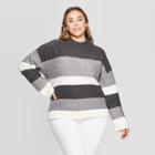 Women's Plus Size Striped Long Sleeve Mock Turtleneck Pullover Sweater - Universal Thread Gray