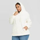 Women's Plus Size Long Sleeve Hoodie Sherpa Sweatshirt - Universal Thread Cream 3x, Size:
