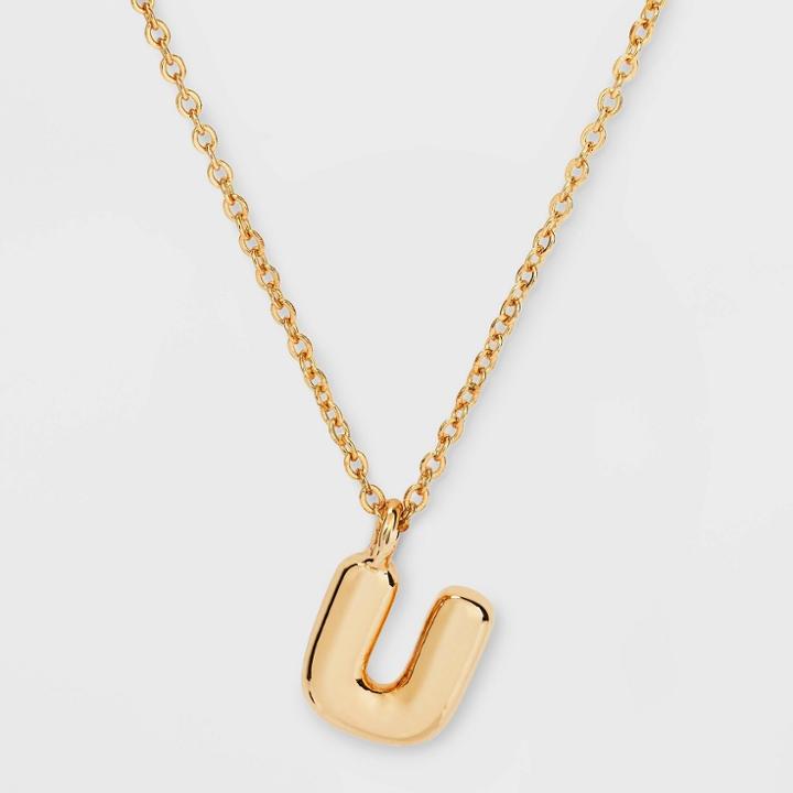 Puffy Initial Charm 'u' Pendant Necklace - Wild Fable Gold
