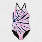 Girls' Tie-dye One Piece Swimsuit - Art Class Xs, Black/pink/white