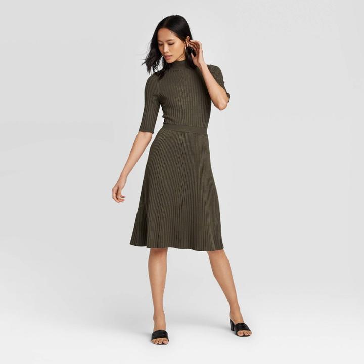 Women's Elbow Sleeve Crewneck Flat Rib Dress - Who What Wear Green