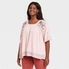 Women's Plus Size Floral Print Scoop Neck Short Sleeve Top - Knox Rose Pink