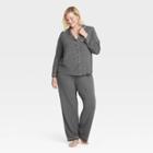 Women's Plus Size Beautifully Soft Long Sleeve Notch Collar Top And Pants Pajama Set - Stars Above Heathered Gray