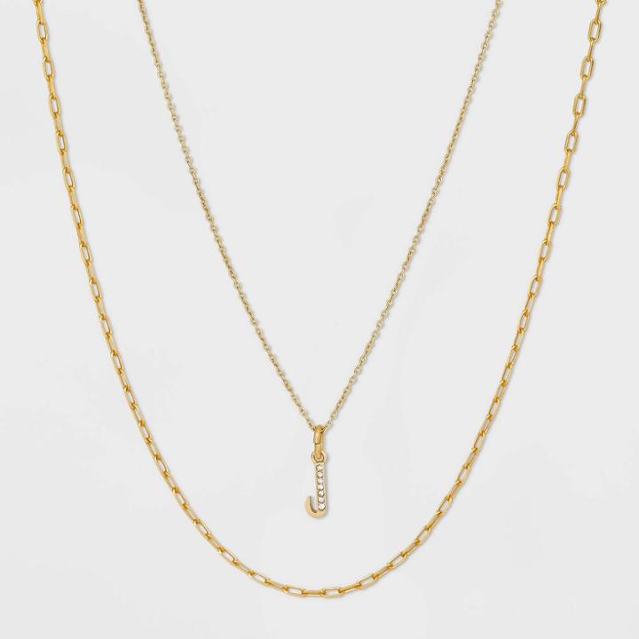 14k Gold Plated Crystal Initial 'j' Pendant Chain Necklace - A New Day Gold
