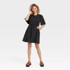 Women's Flutter Short Sleeve Knit Woven Dress - A New Day Black