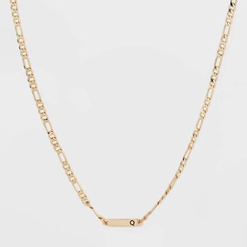 Gold Plated Figaro Bar Initial 'q' Chain Necklace - A New Day Gold