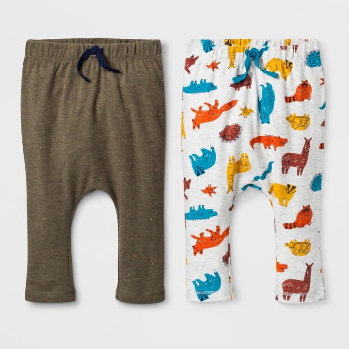 Baby Boys' 2pk Jogger Pants One Pair With Critter Print And One Pair With Solid Color - Cat & Jack Green/gray 6-9m,