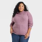 Women's Plus Size Mock Turtleneck Pullover Sweater - Ava & Viv Purple X