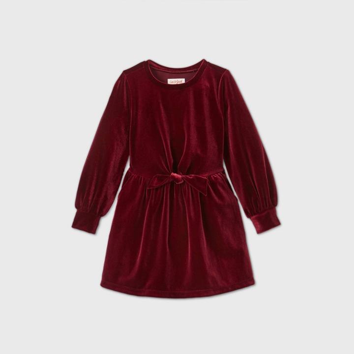 Toddler Girls' Velour Long Sleeve Dress - Cat & Jack Burgundy