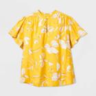 Women's Plus Size Floral Print Flutter Short Sleeve High Neck Blouse - Ava & Viv Yellow X, Women's