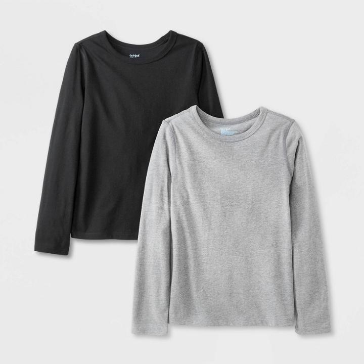 Kids' 2pk Adaptive Long Sleeve T-shirt - Cat & Jack Black/charcoal Gray