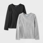 Kids' 2pk Adaptive Long Sleeve T-shirt - Cat & Jack Black/charcoal Gray