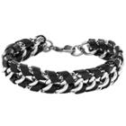 Crucible Men's Stainless Steel And Black Leather Chain Link Bracelet, Black/silver