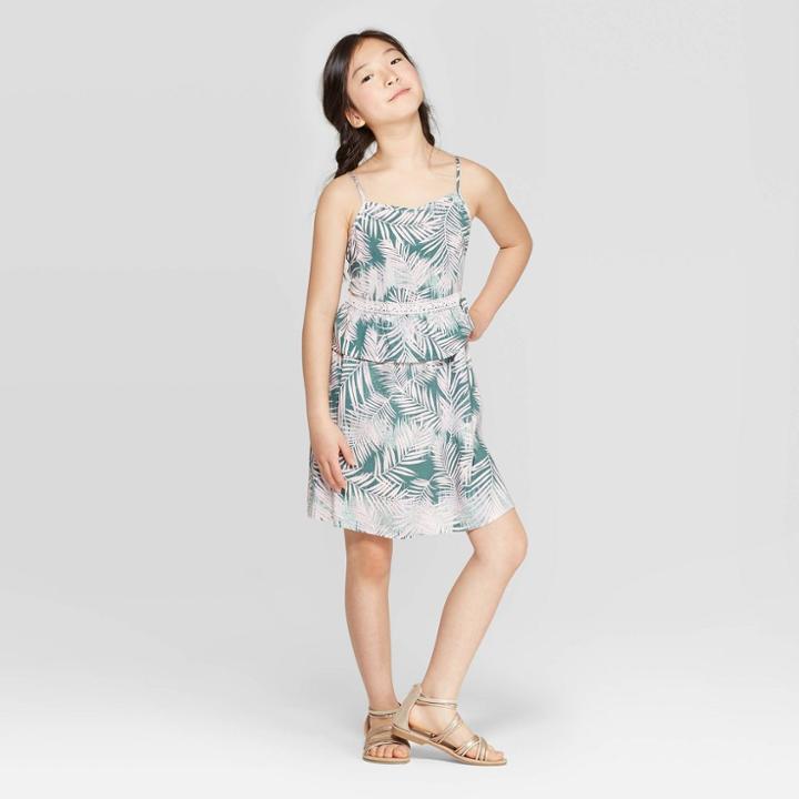 Girls' Crochet Waist Dress- Art Class Teal