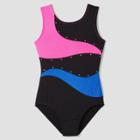Freestyle By Danskin Girls' Activewear Leotard - Black/pink/blue