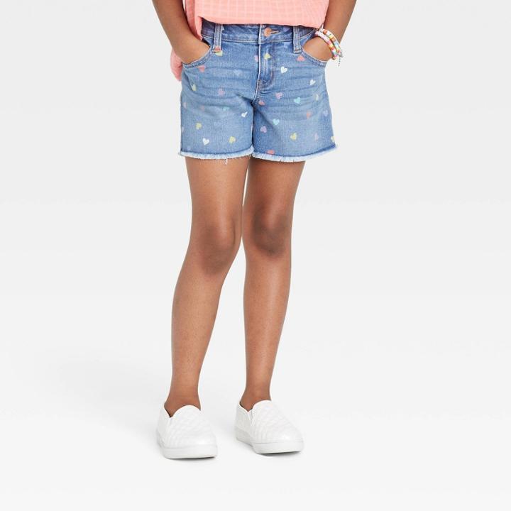 Girls' Heart Jean Shorts - Cat & Jack Medium Wash