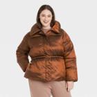 Women's Plus Size Medium Length Shine Puffer Jacket - A New Day Rust