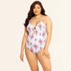 Women's Slimming Control Tie Front One Piece Swimsuit - Beach Betty By Miracle Brands Blue Stripe Floral