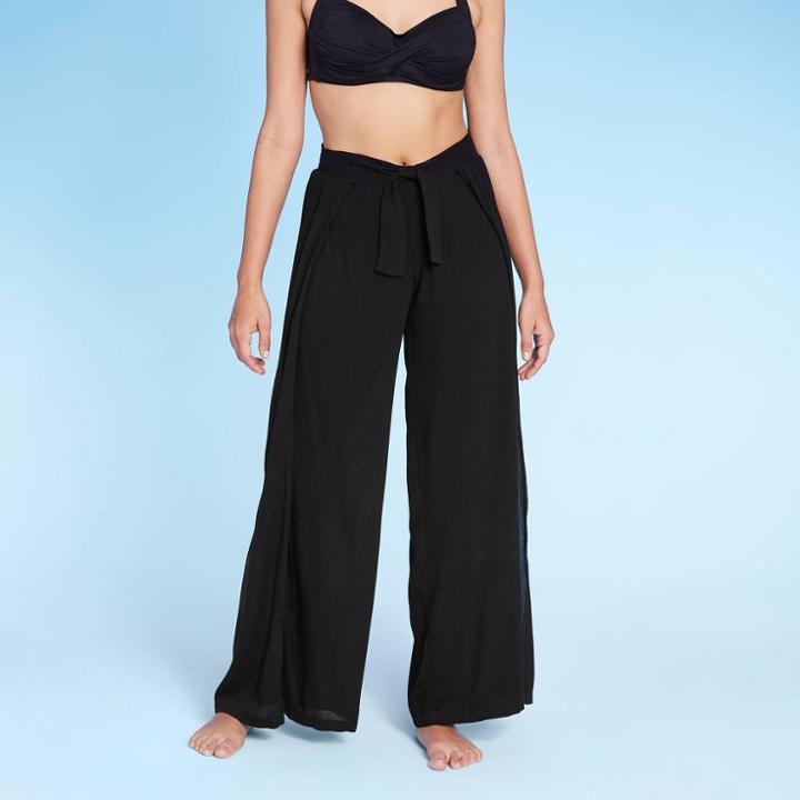 Women's Tie Waist Beach Cover Up Pants - Kona Sol Black M,