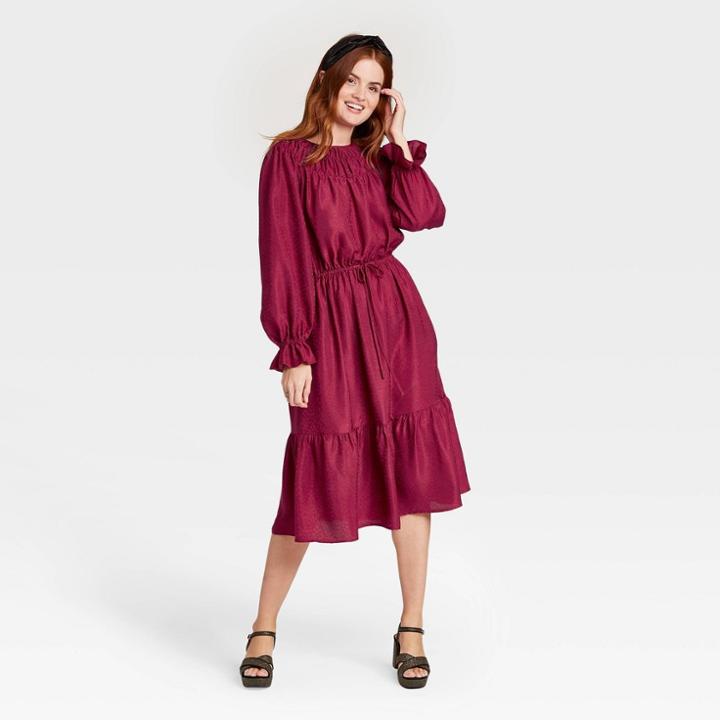 Women's Long Sleeve Dress - A New Day Dark Pink