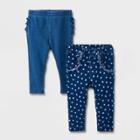 Baby Girls' 2pk Denim Pants - Cat & Jack Light Wash Newborn, Blue