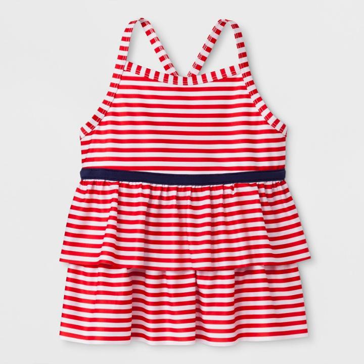 Girls' Adaptive Stripe Tankini Swim Top - Cat & Jack Red M, Girl's,
